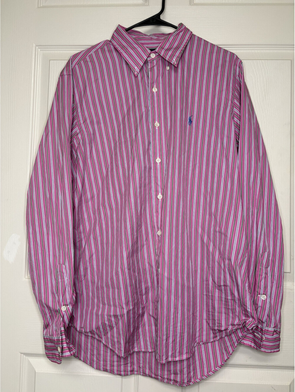 RALPH LAUREN Men's Size L 120% Poplin Pink Striped Long-Sleeve Button-Down Shirt